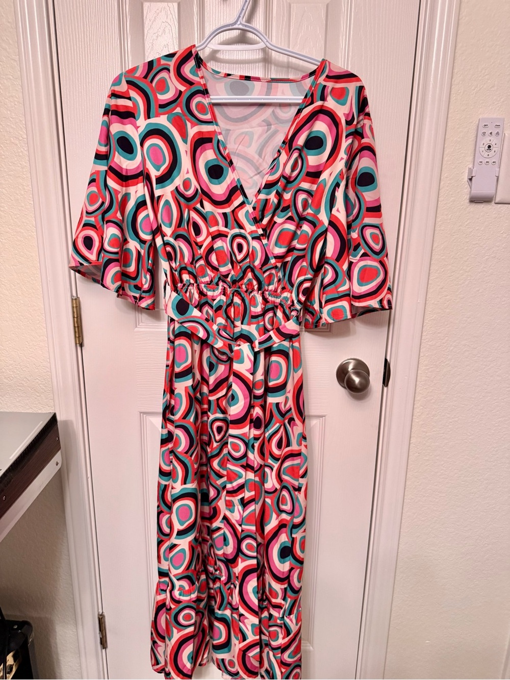 SHEIN Pink & Teal Retro Circle Print Maxi Dress